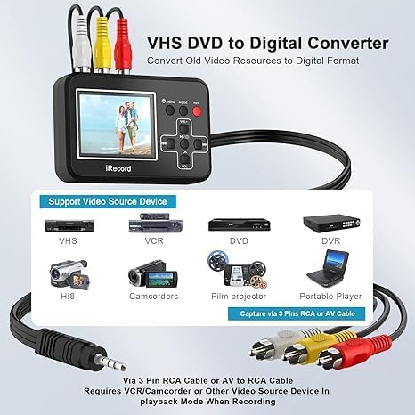 Video to Digital Converter, Mini Video Capture Device, Record Video from DVD, VCR's, VHS Tapes, Hi8, RCA, TV Box, Camcorder and Gaming System
