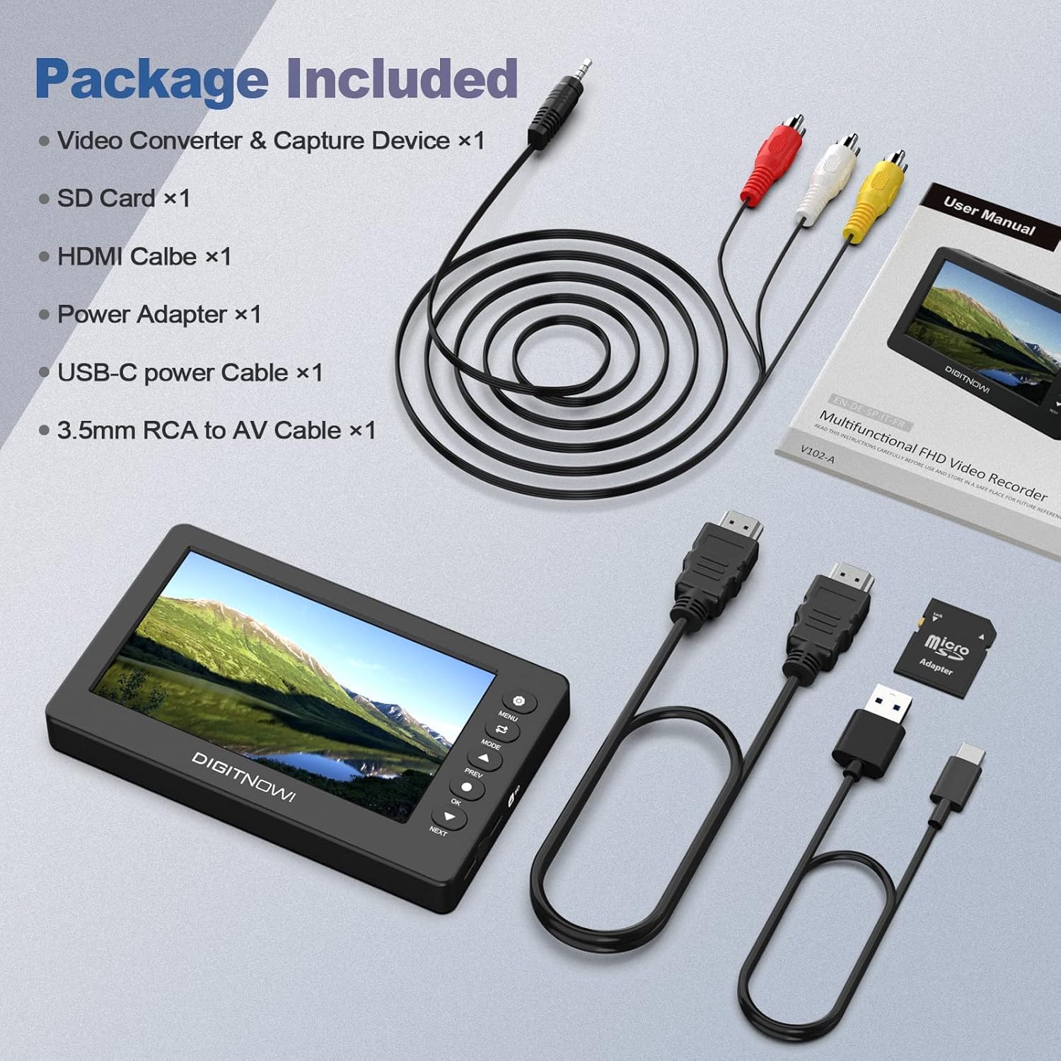 Video to Digital Converter 3.0, VHS to Digital Converter, Video Recorder Capture with 5" OLED Screen, Convert VHS to Digital, AV&HDMI Reocord from VHS, DVD, VCR, Hi8, Camcorders, TV BOX &Gaming System 