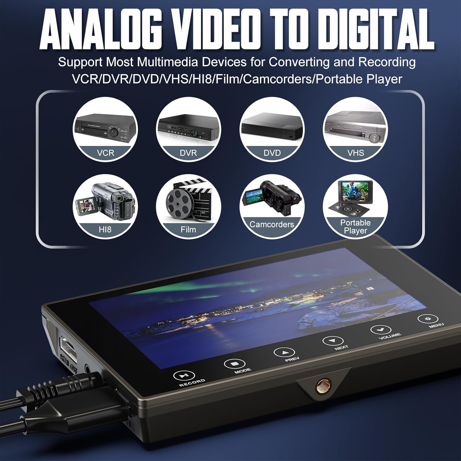 VHS to Digital Converter 3.0, 5" Convert VHS to Digital, 4K VCR HI8 8MM Tapes VHS Player DVD Camcorder Mini DV Cassette Tape Analog Video to Digital Converters to Computer/PC/USB/SD Card