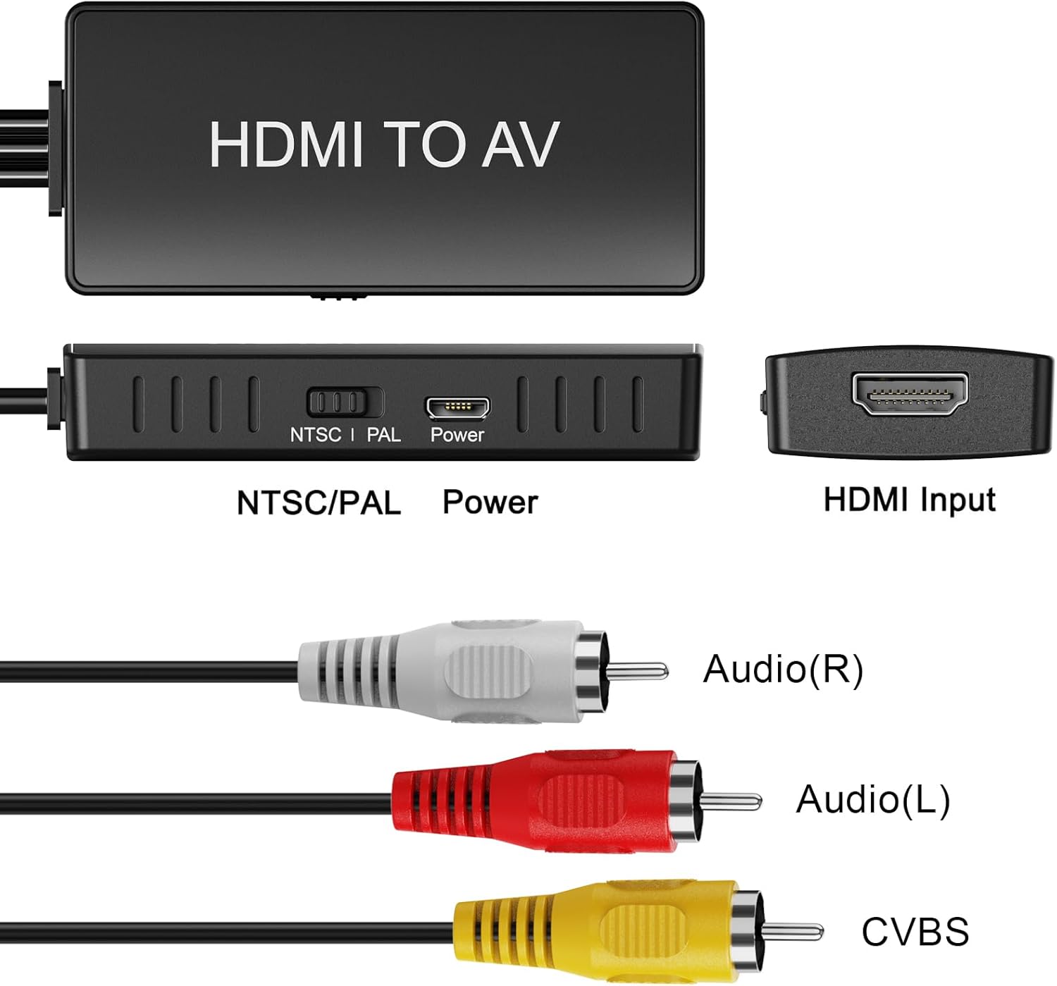 HDMI to RCA Converter, HDMI to AV Adapter for Old TV, HDMI RCA Composite Video Converter Supports PAL/NTSC for TV Stick, Roku, Android TV Box, DVD