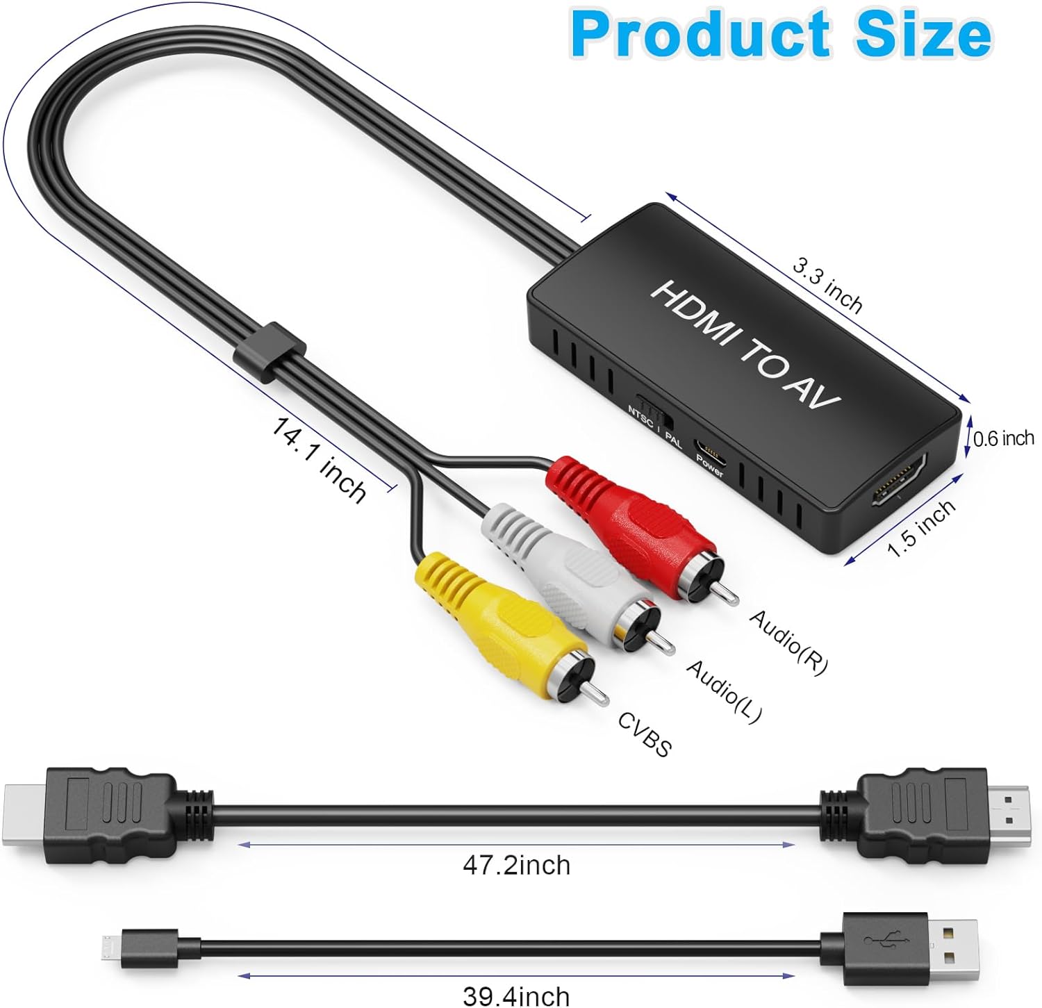 HDMI to RCA Converter, HDMI to AV Adapter for Old TV, HDMI RCA Composite Video Converter Supports PAL/NTSC for TV Stick, Roku, Android TV Box, DVD