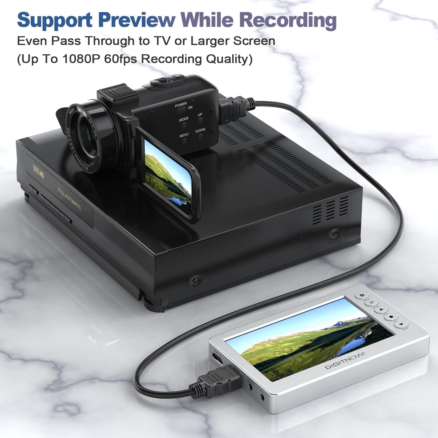 Video to Digital Converter 3.0, 5" Large Screen VHS to Digital Converter, 1080P Analog to Digital Video Converter, Video Recording from VCR, VHS, DVD, Tapes, Hi8, Camcorders, Gaming Systems