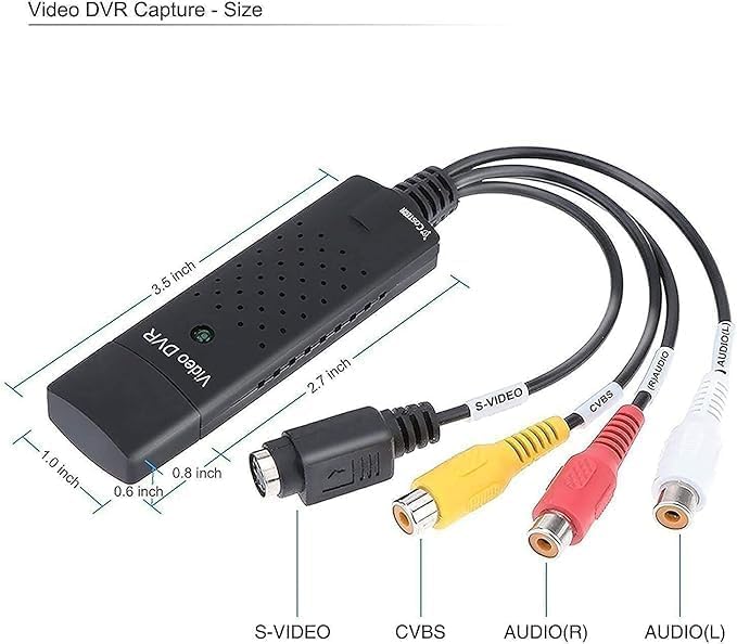 VHS to Digital Converter,RCA to USB Audio Video Converter,USB 2.0 Video Capture Card,Convert VHS to Digital from VHS VCR Mini DV Hi8 DVD for MAC/PC