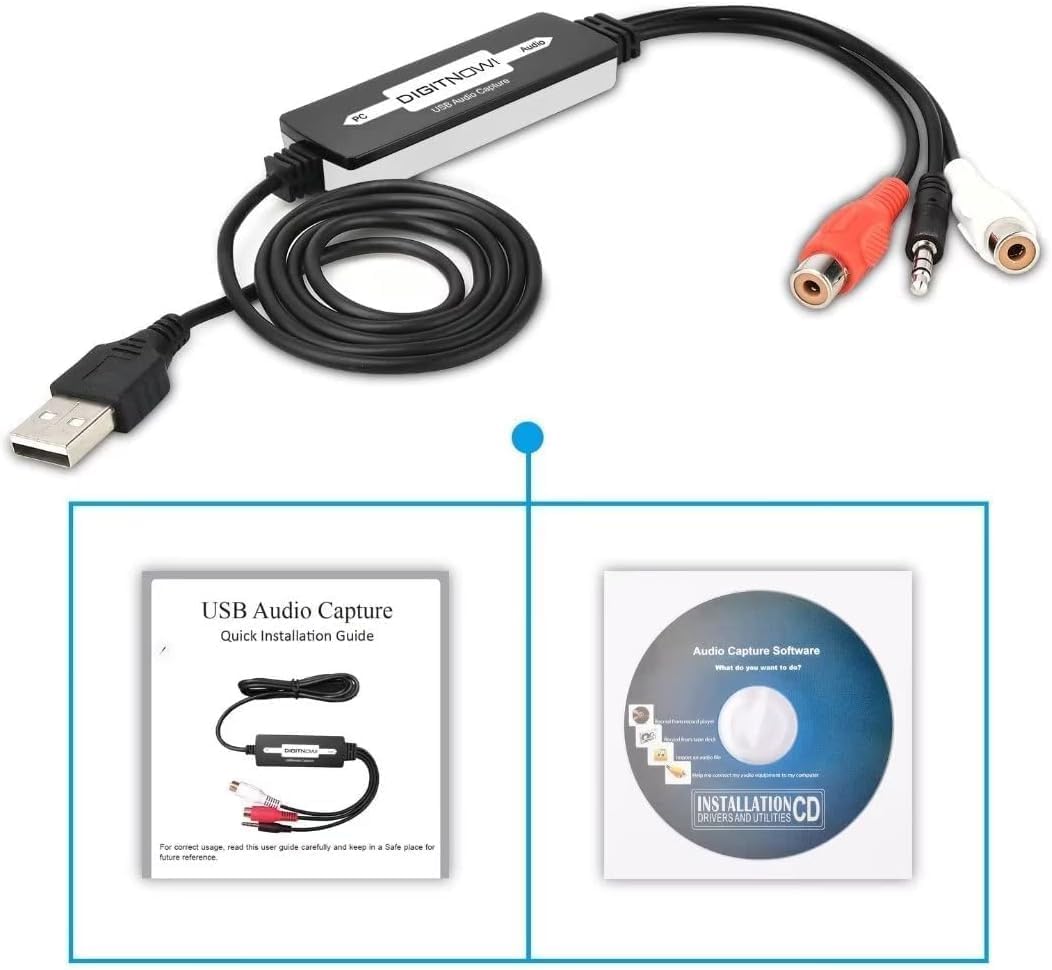 DigitPro USB 2.0 Audio Capture Card for Vinyl Records, Audio Grabber for Cassette Tapes to Digital MP3 Converter with Stereo RCA/3.5mm Music Interface, Support Mac & Windows 7/8/10/XP/Vista
