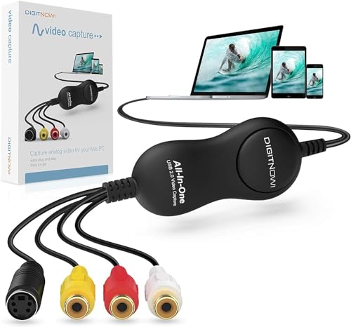 DigitPro Video Capture, VHS to Digital Converter, USB 2.0 Video Capture Device, VCR to Digital Converter, RCA to USB Converter, Video Grabber for MAC/PC/TV/Camcorder, MAC OS Windows Compatible