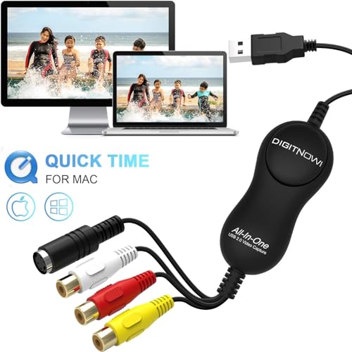 DigitPro Video Capture, VHS to Digital Converter, USB 2.0 Video Capture Device, VCR to Digital Converter, RCA to USB Converter, Video Grabber for MAC/PC/TV/Camcorder, MAC OS Windows Compatible