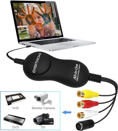 DigitPro Video Capture, VHS to Digital Converter, USB 2.0 Video Capture Device, VCR to Digital Converter, RCA to USB Converter, Video Grabber for MAC/PC/TV/Camcorder, MAC OS Windows Compatible