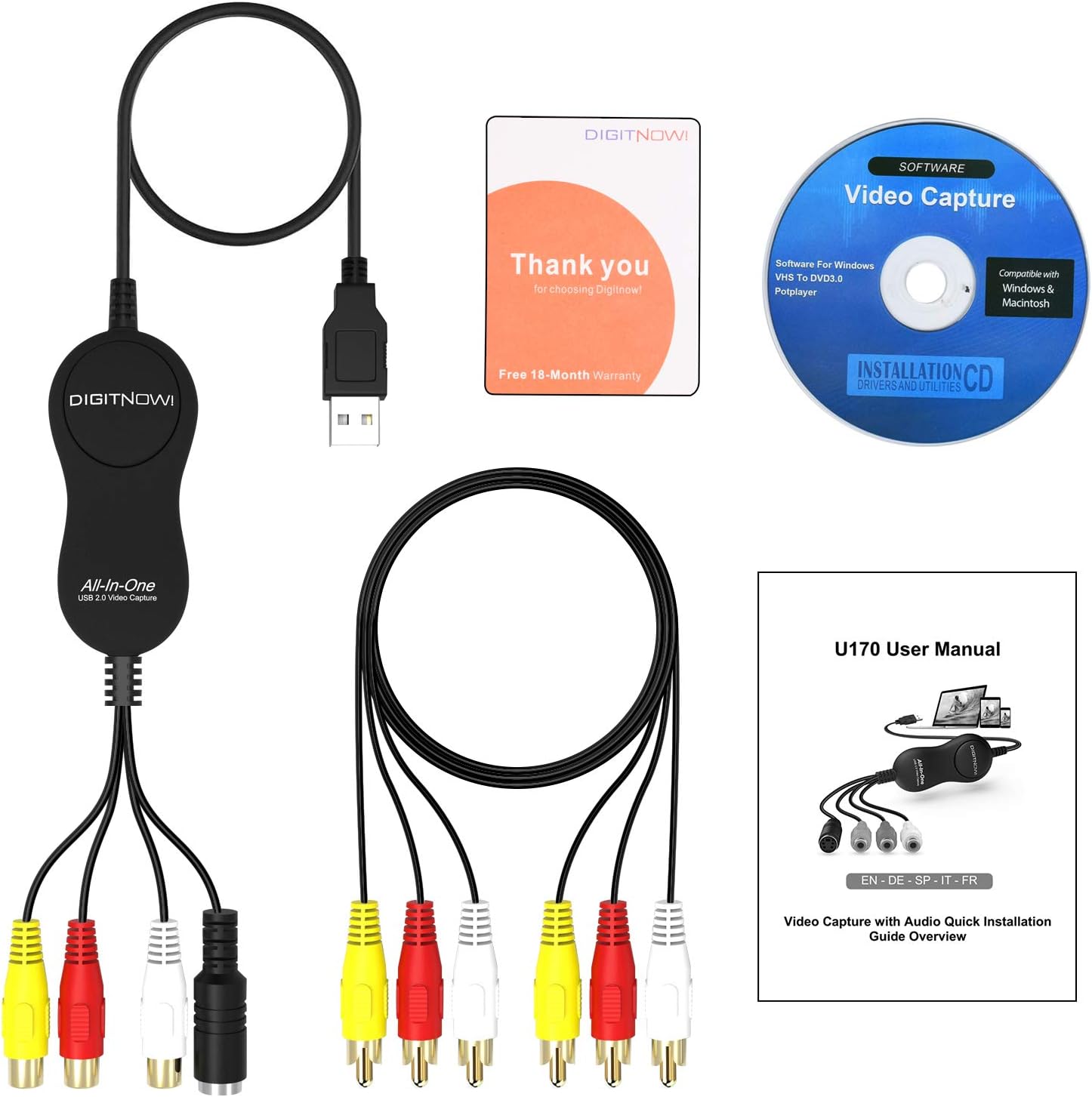 DigitPro Video Capture, VHS to Digital Converter, USB 2.0 Video Capture Device, VCR to Digital Converter, RCA to USB Converter, Video Grabber for MAC/PC/TV/Camcorder, MAC OS Windows Compatible