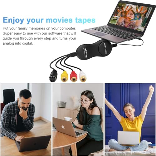 DigitPro Video Capture, VHS to Digital Converter, USB 2.0 Video Capture Device, VCR to Digital Converter, RCA to USB Converter, Video Grabber for MAC/PC/TV/Camcorder, MAC OS Windows Compatible