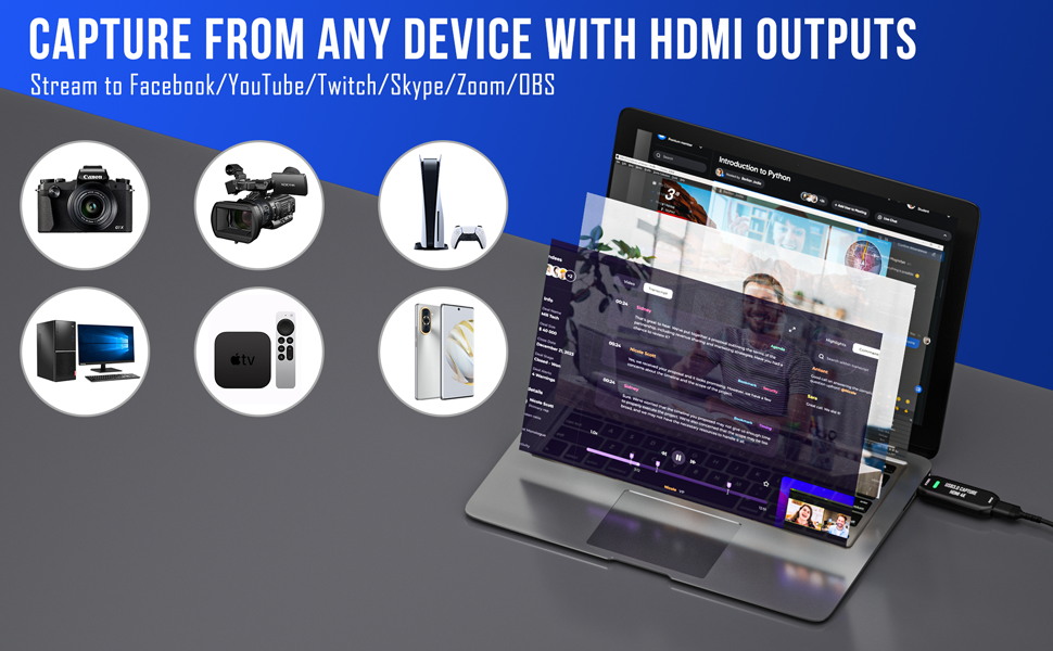 Cam Link 4K External Camera Capture Card USB 3.0HDMI Capture Card for DSLR Camcorder Low-Latency Actioncam as Webcam in 2K50/1080p60 for Video Conferencing Live Streaming Gaming on OBS/Zoom