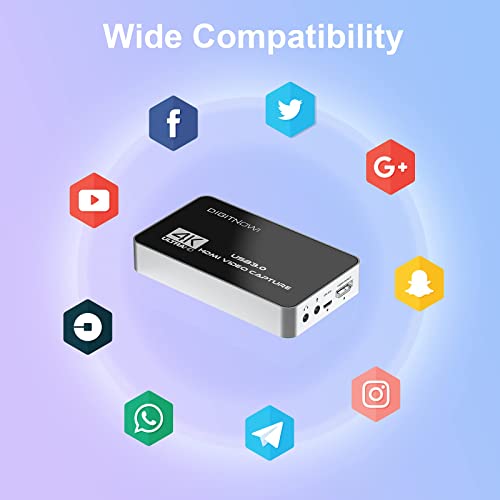 DigitPro Capture Card 4K 60FPS, Video Capture Card, USB3.0 HDMI Capture CardGame Capture for Streaming Recording, Work with PS4 PS5 X Box OBS Twitch, PC Windows Mac Linux Android Compatible