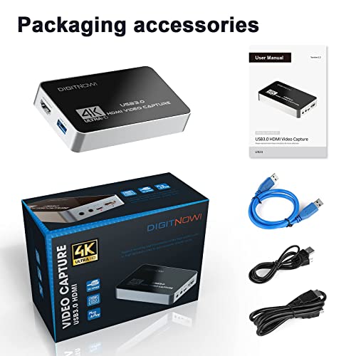 DigitPro Capture Card 4K 60FPS, Video Capture Card, USB3.0 HDMI Capture CardGame Capture for Streaming Recording, Work with PS4 PS5 X Box OBS Twitch, PC Windows Mac Linux Android Compatible