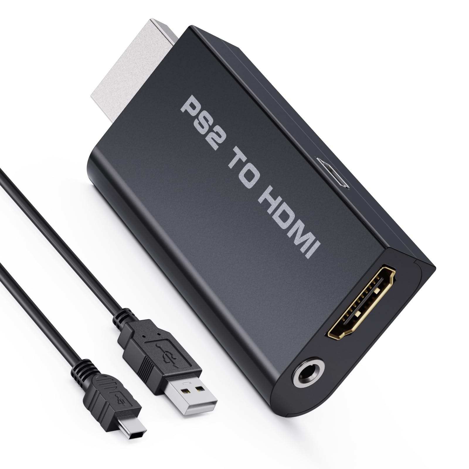 PS2 to HDMI Converter Adapter, HDMI Cable for PlayStation 2 Console, Audio Video Converter for HDTV HDMI Monitor, Plug and Play with 3.5mm Audio Output and USB Power Cable