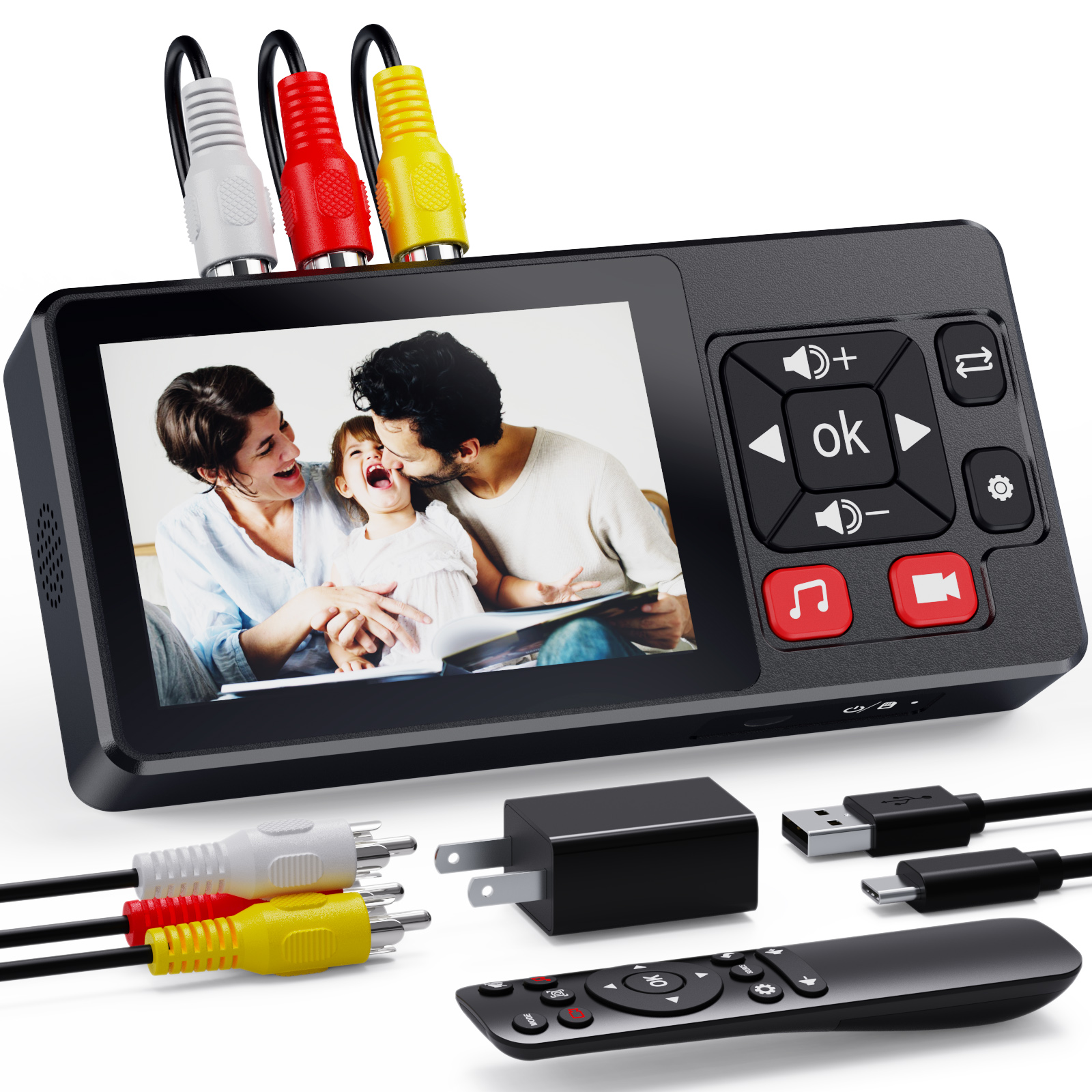 VHS to Digital Converter, HD Video to Digital Converter Recorder 3.0 with Remote, Convert Record Video Audio from VHS/VCR/DVR/DVD/Hi8/Mini DV Player, Camcorder, Gaming Console(Players Needed)