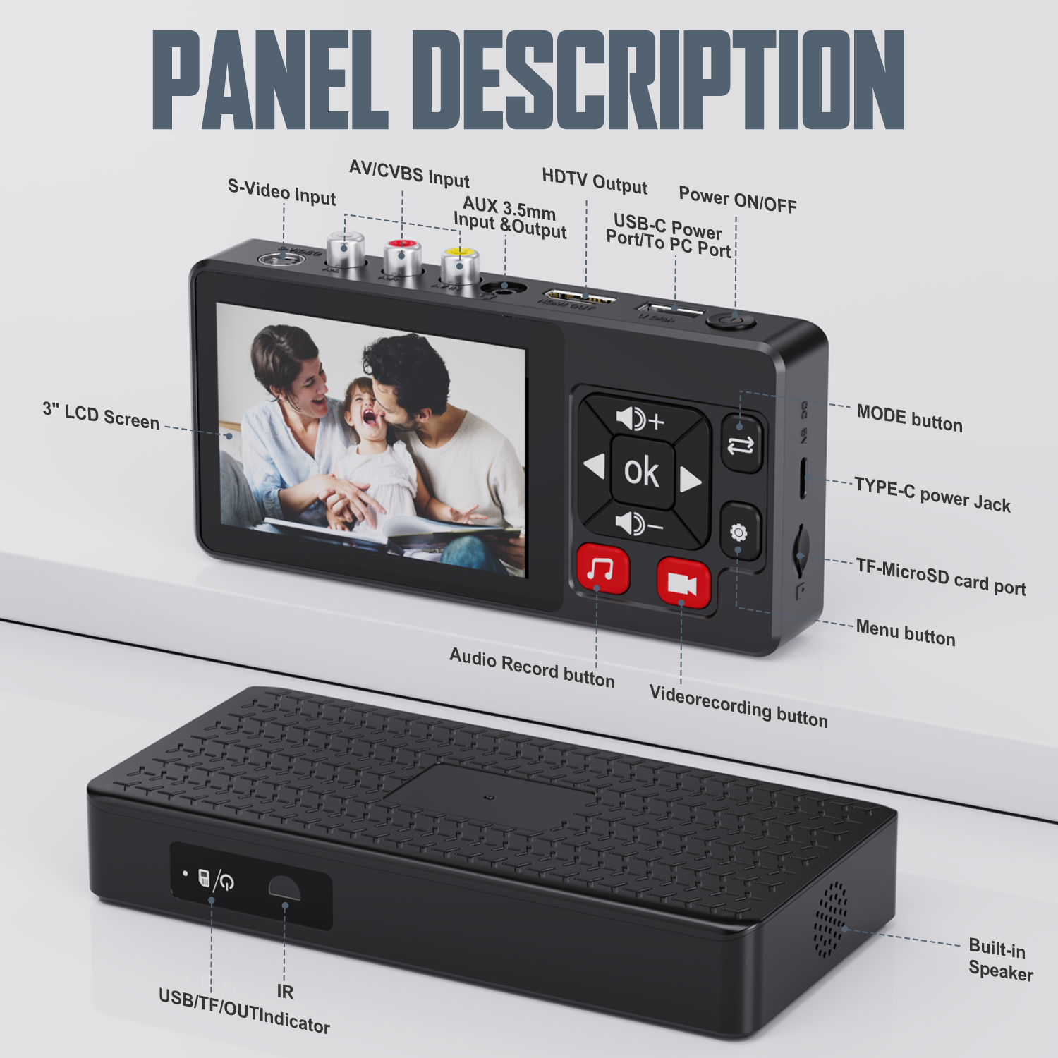 VHS to Digital Converter, HD Video to Digital Converter Recorder 3.0 with Remote, Convert Record Video Audio from VHS/VCR/DVR/DVD/Hi8/Mini DV Player, Camcorder, Gaming Console(Players Needed)