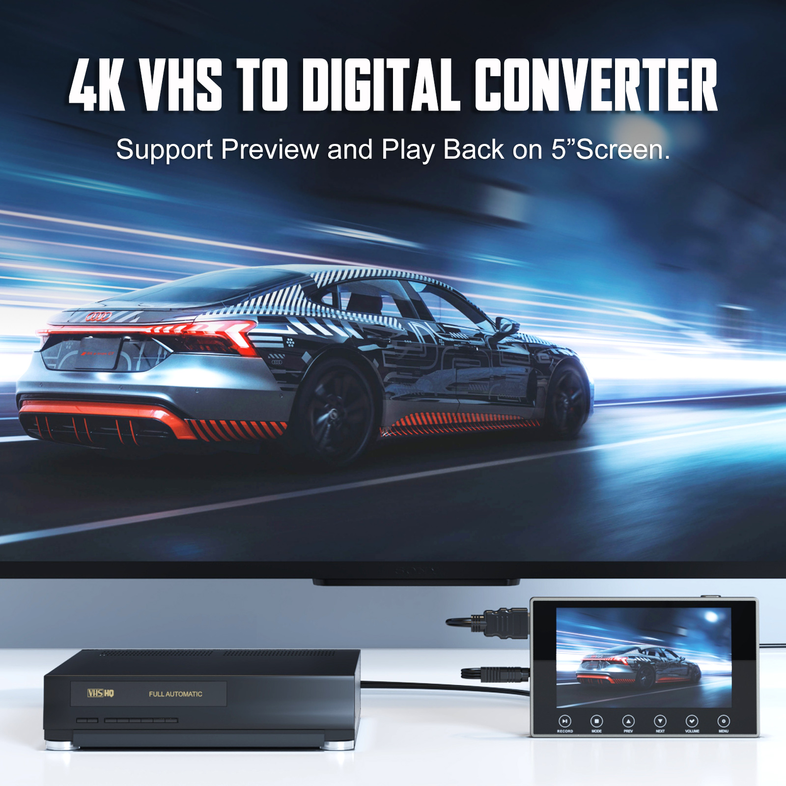 DigitPro VHS to Digital Converter 3.0, 5" Large Screen Video to Digital Converter, 4K HD Convert VCR HI8 8MM Tapes VHS Player DVD Camcorder Mini DV Cassette Tape Analog to Digital