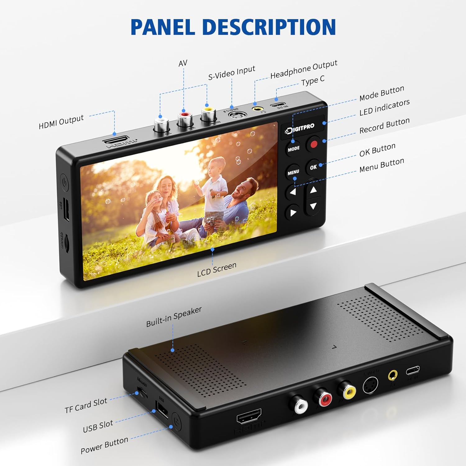 VHS to Digital Converter 3.0, 5” HD Video to Digital Recorder, Convert Video & Audio from Analog VCR, DVR, DVD, Hi8, Mini DV, Camcorder Cassette Tapes (Tapes/DVD Player Needed)