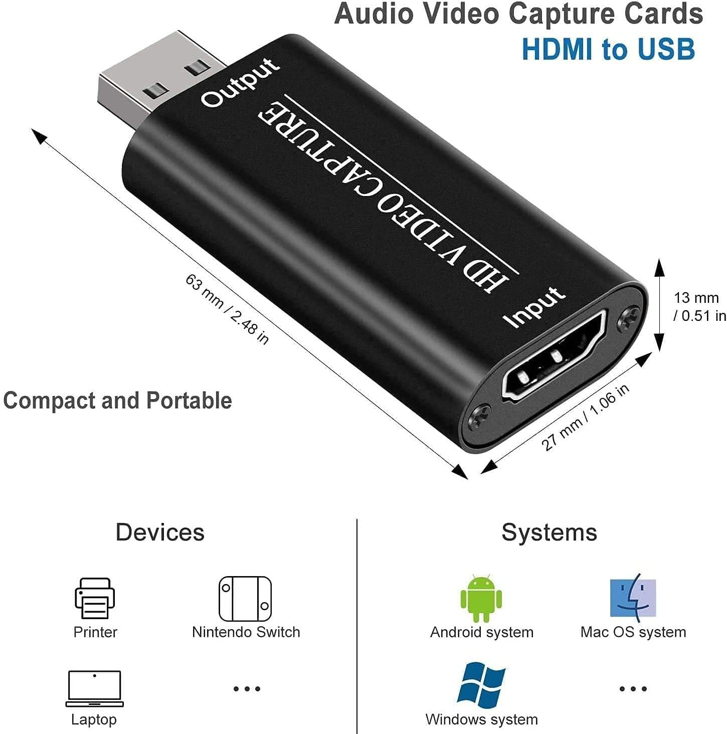 VIXLW 4K HDMI Video Capture Card, Cam Link Card, HDMI to USB 2.0 Game Audio Adapter, Record Capture Device for Streaming, Teaching, Gaming, Live Broadcasting, Video Conference