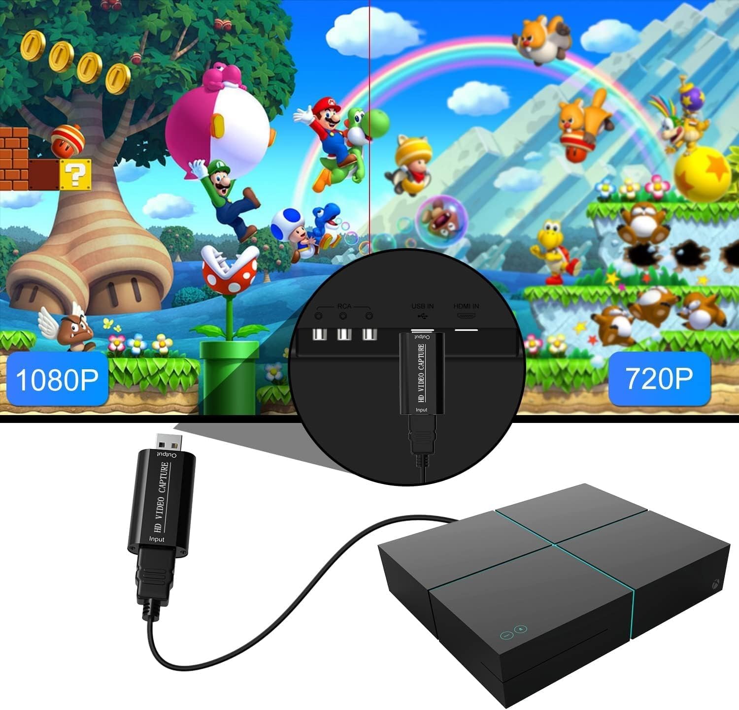 VIXLW 4K HDMI Video Capture Card, Cam Link Card, HDMI to USB 2.0 Game Audio Adapter, Record Capture Device for Streaming, Teaching, Gaming, Live Broadcasting, Video Conference