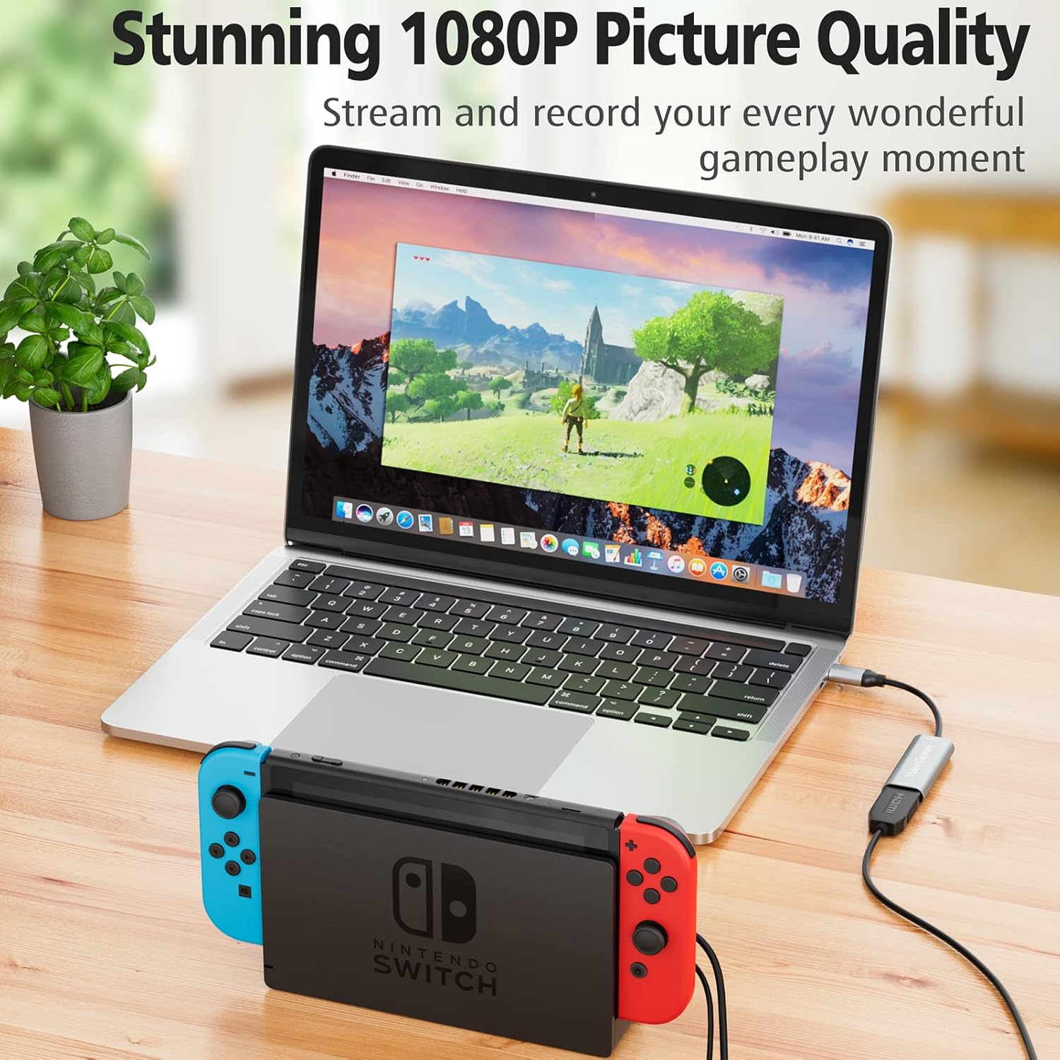 Video Capture Card, USB3.0 HDMI to USB C Capture Card, 4K 1080P 60FPS, Video Recording Card for Gaming Live Streaming, for Windows/Mac OS System with USB C Adapter to Adjust PS4, Switch, Xbox